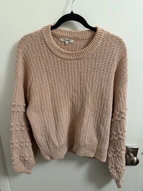 Madewell Blush Pink Bobble-Sleeve Crewneck Sweater